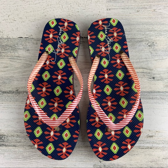 VERA BRADLEY Navy Blue Orange Flip Flops 7-8 - Picture 2 of 9